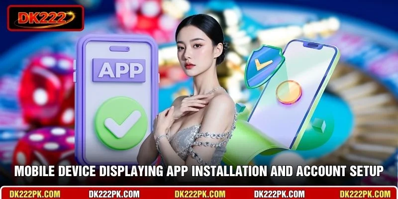 Mobile device displaying app installation and account setup